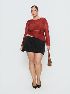   front view of model wearing Princess Polly Nadya Satin Tailored Mini Skirt Black Curve 