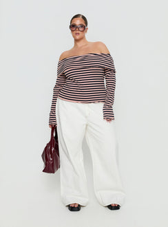 Janicia Off Shoulder Top Pink Stripe Curve
