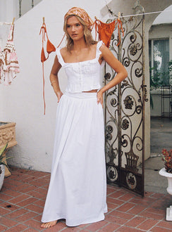 front view of model wearing Princess Polly Isadoria Frill Top White Sleeveless Square Neck 