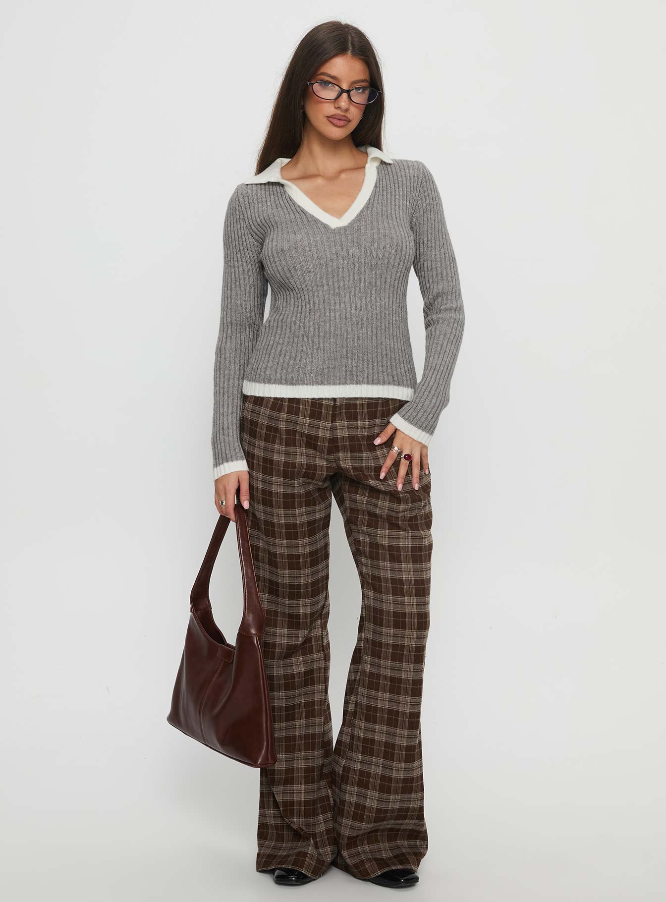 Skylen Long Sleeve Collared Top Grey