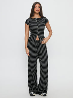 front view of model wearing Princess Polly Gavrielle Jersey Wide Leg Pants Stripe High Rise Pants 