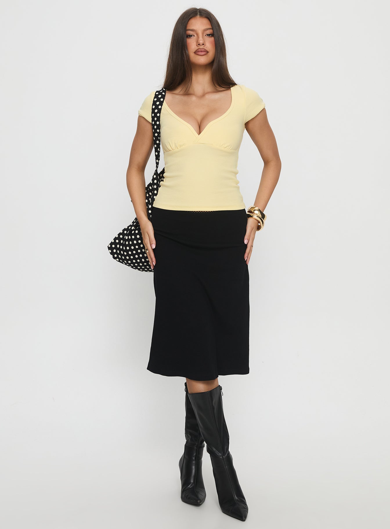 Baseline Cross Over Cap Sleeve Top Yellow | Princess Polly