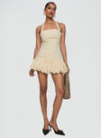 front view of model wearing Princess Polly Sofia Mini Dress Cornsilk Square Neck 