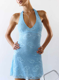 Sonella Lace Halter Mini Dress Blue