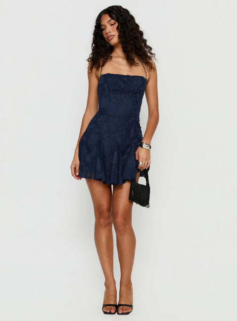 Songbirds Godet Mini Dress Navy Burnout