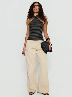 front view of model wearing Princess Polly Dolley Star Stitch Mid Rise Wide Leg Jean Ecru Mid Rise Jeans 