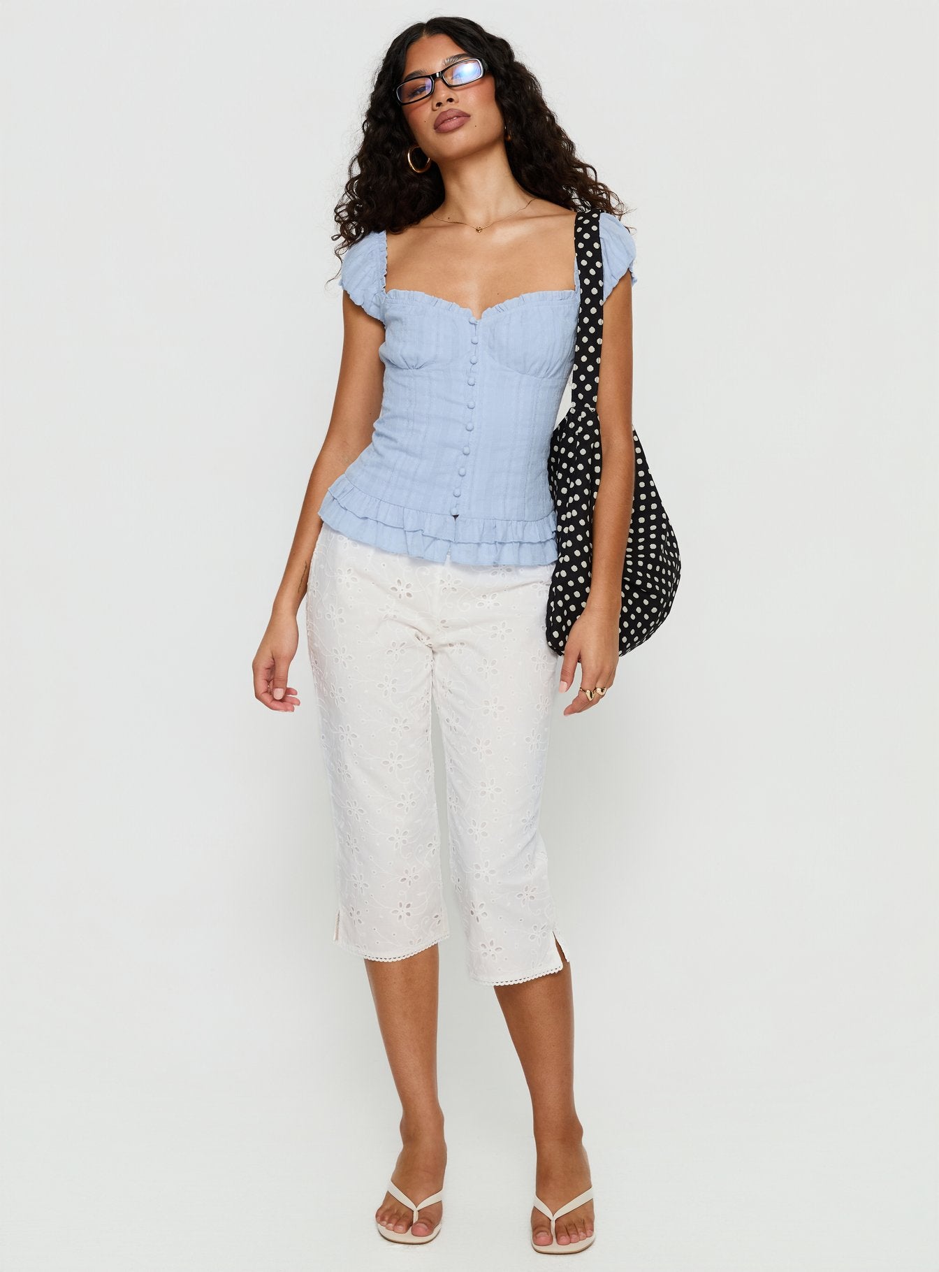 Suiter Frill Detail Top Soft Blue | Princess Polly