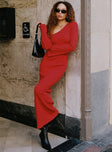 Princess Polly Asymmetric Neckline  Whitley Cut Out Knit Maxi Dress Red