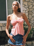 Front view of model wearing  front Princess Polly Sleeveless Asymmetric Neckline  Tinker Top Pink