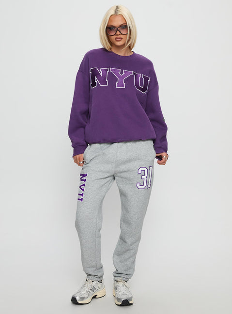 front view of model wearing Princess Polly NYU Basic Sweatpants Heather Grey Mid Rise Pants 