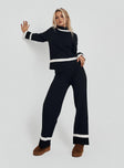 front view of model wearing Princess Polly Montenegro Knit Pants Black / Cream 