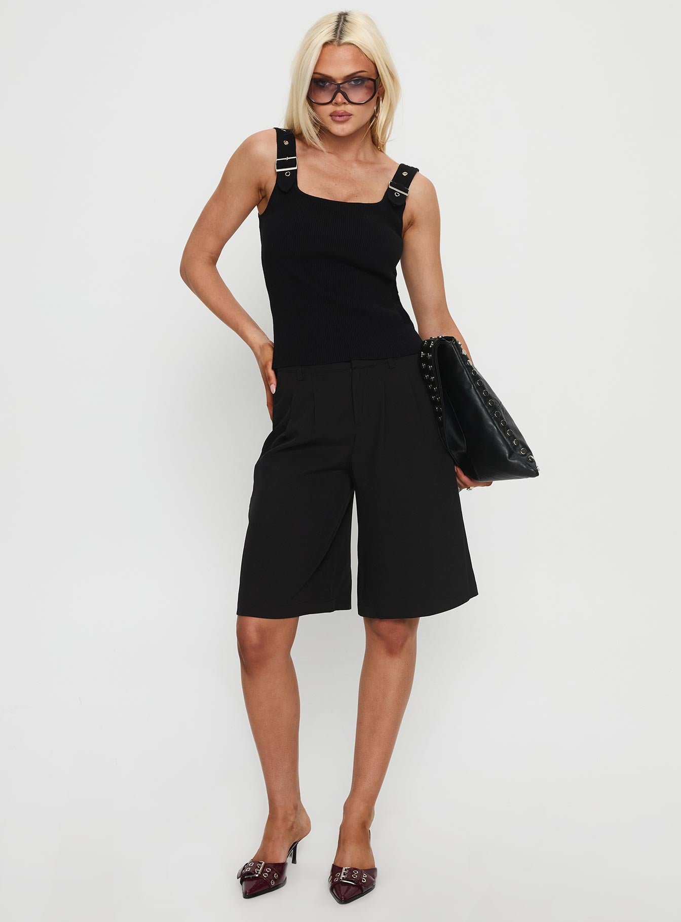 Need No Savior Buckle Strap Top Black | Princess Polly