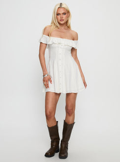 Corail Off Shoulder Frill Mini Dress White