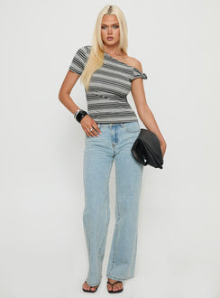 Remona Off Shoulder Top Grey Stripe