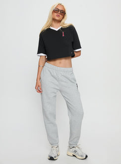 front view of model wearing Princess Polly Ohio State Basic Sweatpants Grey Mid Rise Pants 