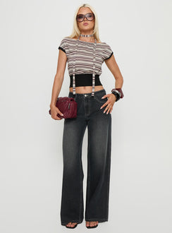 front view of model wearing Princess Polly Ramos Low Rise Wide Leg Jeans Dark Grey Wash Low Rise Jeans 