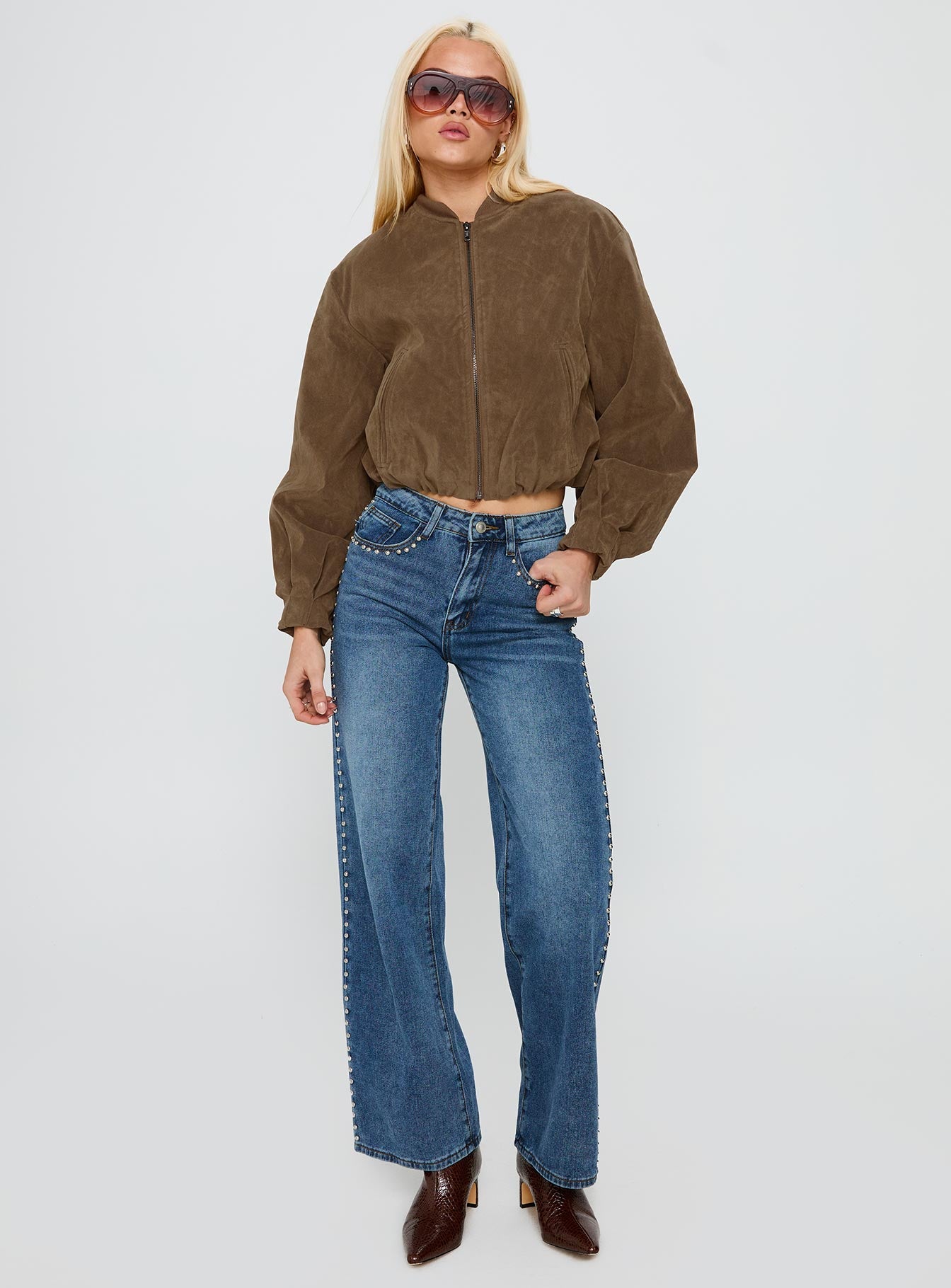 Mastery Faux Suede Bomber Jacket Brown