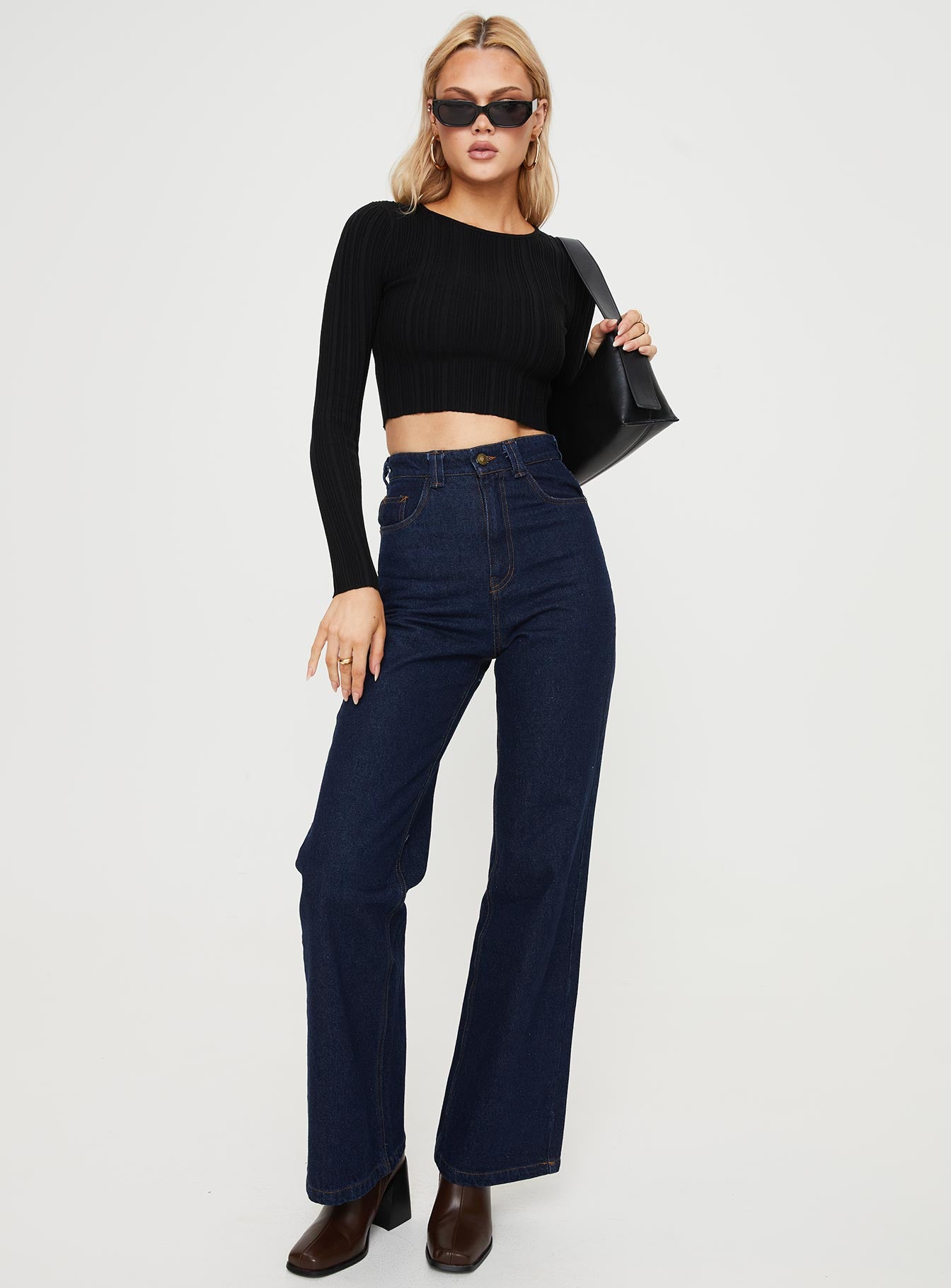 product Princess Polly High Waisted  Zephee Wide Leg Jeans Dark Wash