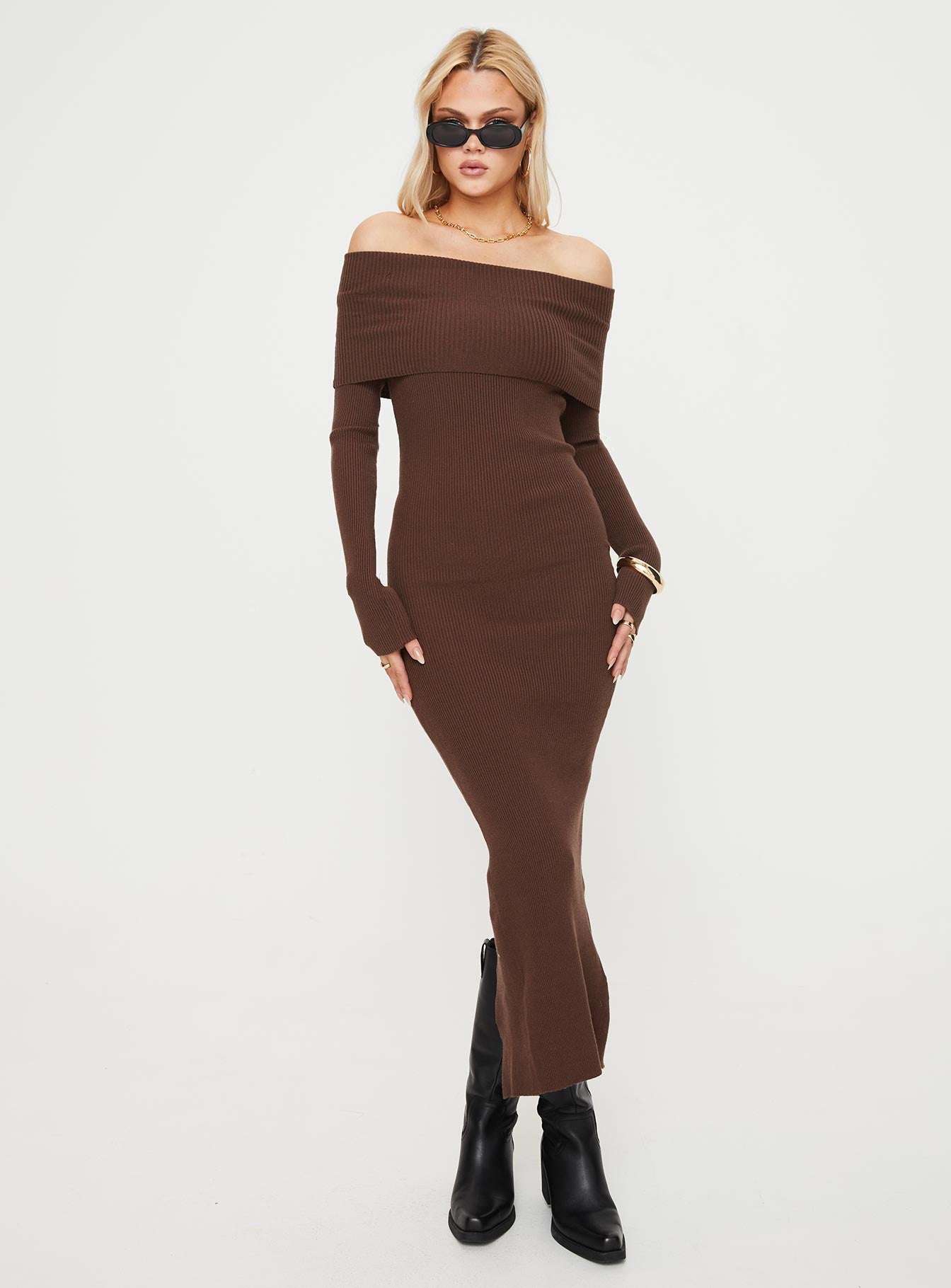 Phylis Off The Shoulder Maxi Dress | Chocolate | Womens | Princess Polly Phylis Off The Shoulder Maxi Dress | Chocolate | Womens | Princess Polly