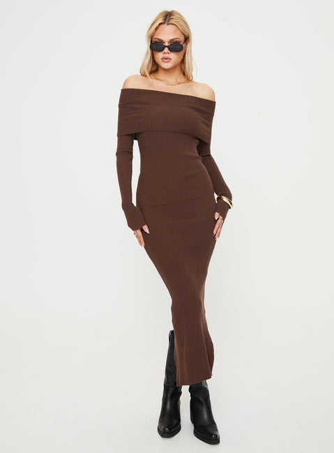 Phylis Off The Shoulder Maxi Dress | Chocolate | Womens | Princess Polly Phylis Off The Shoulder Maxi Dress | Chocolate | Womens | Princess Polly