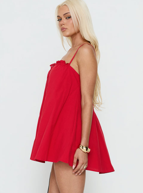Loveless Stappy Babydoll Mini Dress Red