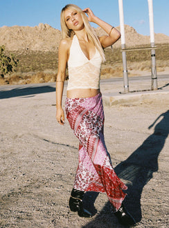   side view of model wearing Princess Polly Lovely Bunch Maxi Skirt Multi Maxi 