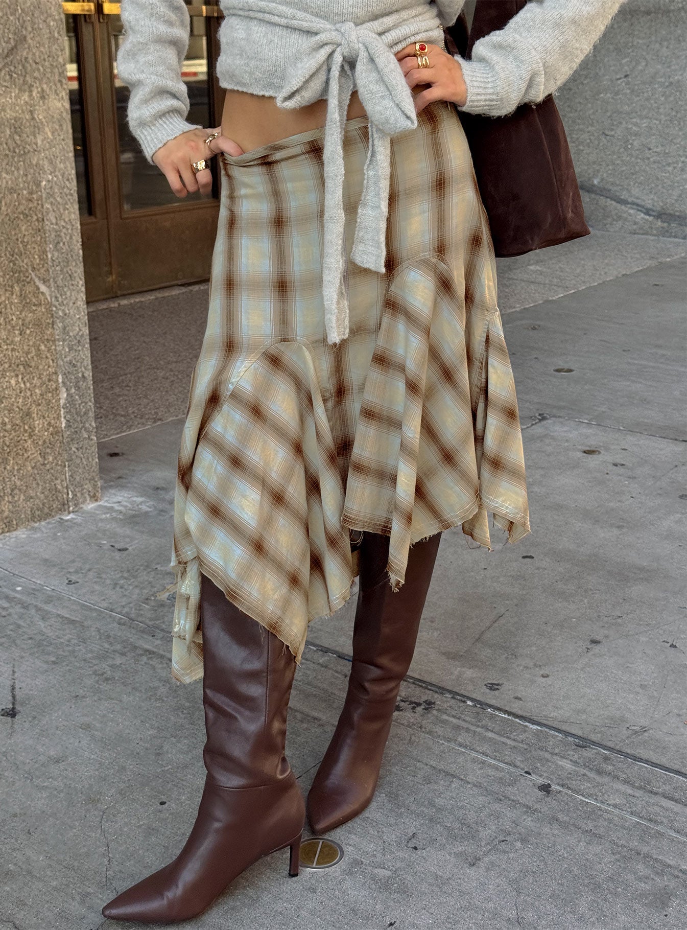 Toshie Asymmetrical Midi Skirt Multi Check