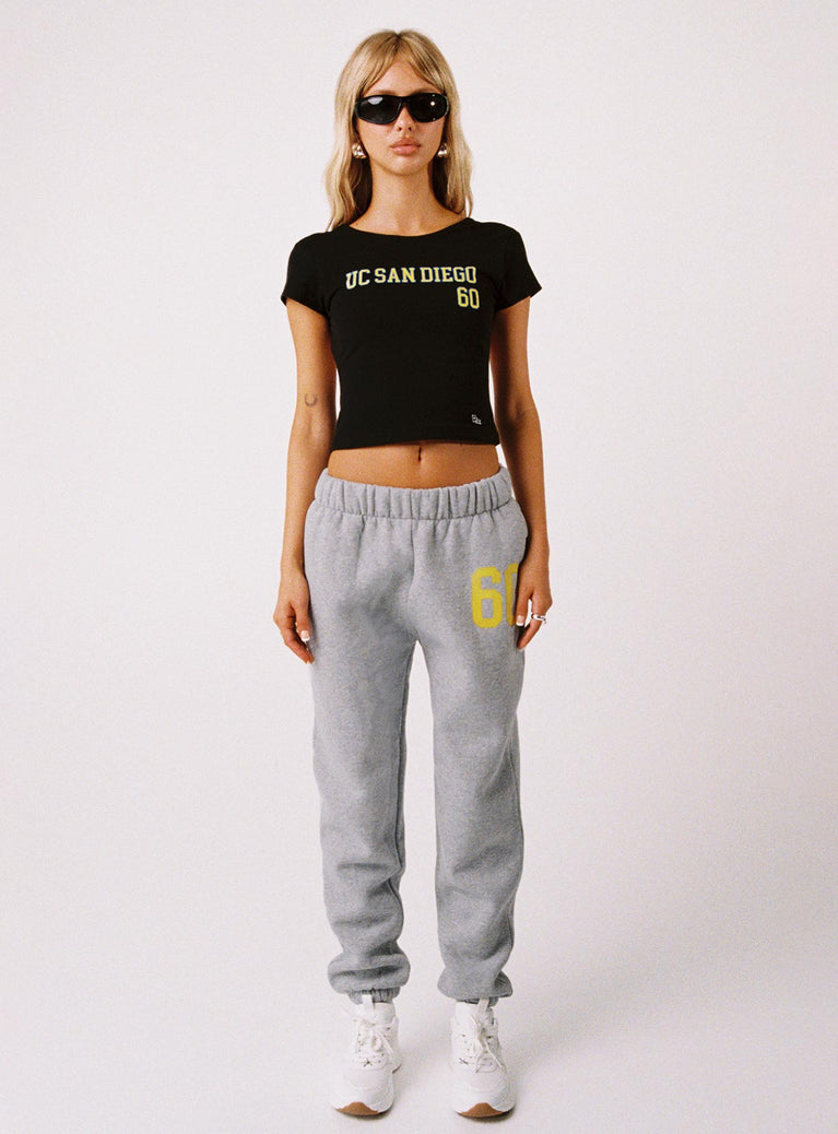 front view of model wearing Princess Polly UCSD Sweatpants Heather Grey High Waisted Pants 