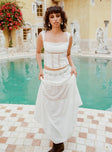 Maxi Skirt  Lace material panel, sheer material, elasticated waistband Non-stretch, partially lined 
