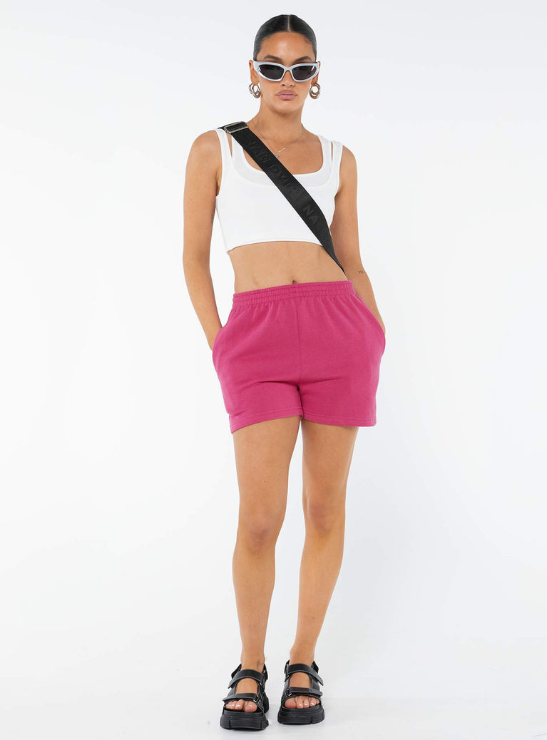 Track shorts Elasticated waistband Twin hip pockets Good stretch Soft lining
