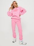 Princess Polly Mid Rise  Princess Polly Track Pants Squiggle Text Watermelon Pink / Rose