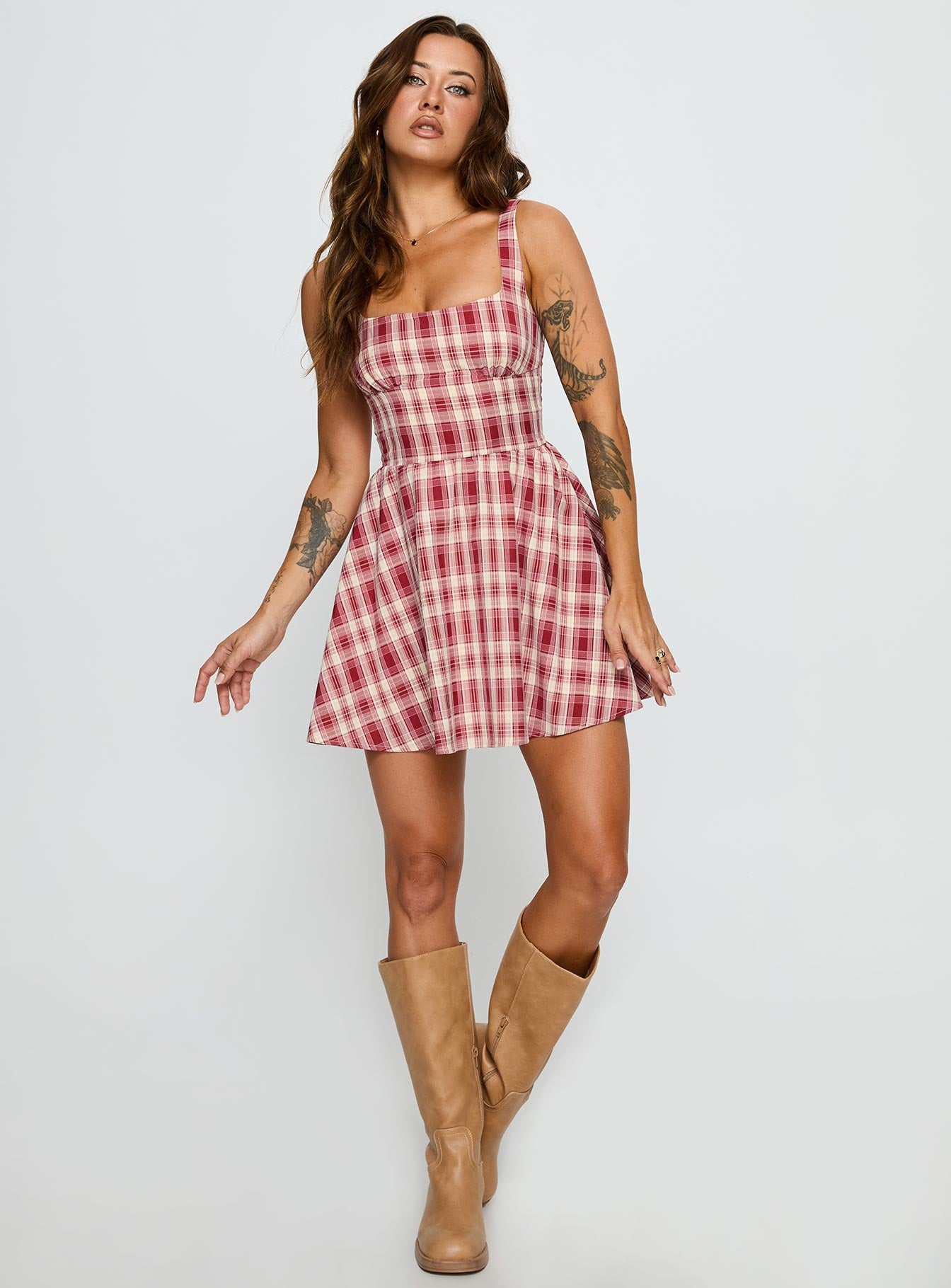 Ofeliah Mini Dress Red Check | Princess Polly Ofeliah Mini Dress Red Check | Princess Polly