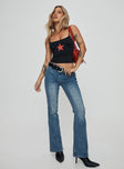 Flared jeans  Wide-leg jeans, mid-rise fitting, mid-wash denim, belt looped waist, button and zip fastening, classic five pocket design, branded logo at back, lined detailing throughout Non-stretch, unlined 