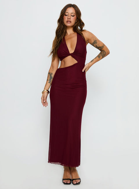 Novalee Keyhole Maxi Dress | Burgundy | Womens | Princess Polly Lower Impact Novalee Keyhole Maxi Dress | Burgundy | Womens | Princess Polly Lower Impact