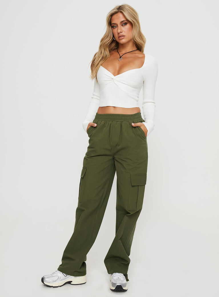 Princess Polly Mid Rise  Sessions Cargo Pants Olive