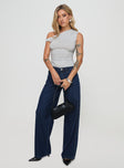 side view of model wearing Princess Polly Maryanne Mid-rise Relaxed Denim Jeans Dark Wash High Waisted 