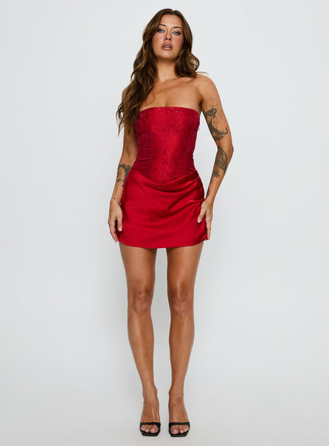 Jenevieve Strapless Drape Mini Dress | Red | Womens | Princess Polly Jenevieve Strapless Drape Mini Dress | Red | Womens | Princess Polly