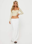 Long Sleeve Top Square neckline, tie bow detail, trim detail at bust Elasticated shoulders