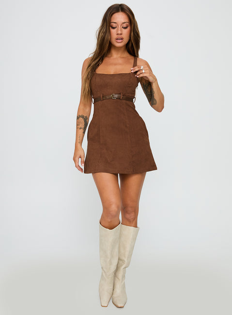 Way Back In Faux Suede Mini Dress Brown | Princess Polly Way Back In Faux Suede Mini Dress Brown | Princess Polly