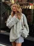 side view of model wearing Princess Polly Gigi Knit Sweater Cloud Long 