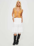 front view of model wearing Princess Polly Amitri Lace Up Top Orange Sleeveless Plunger 