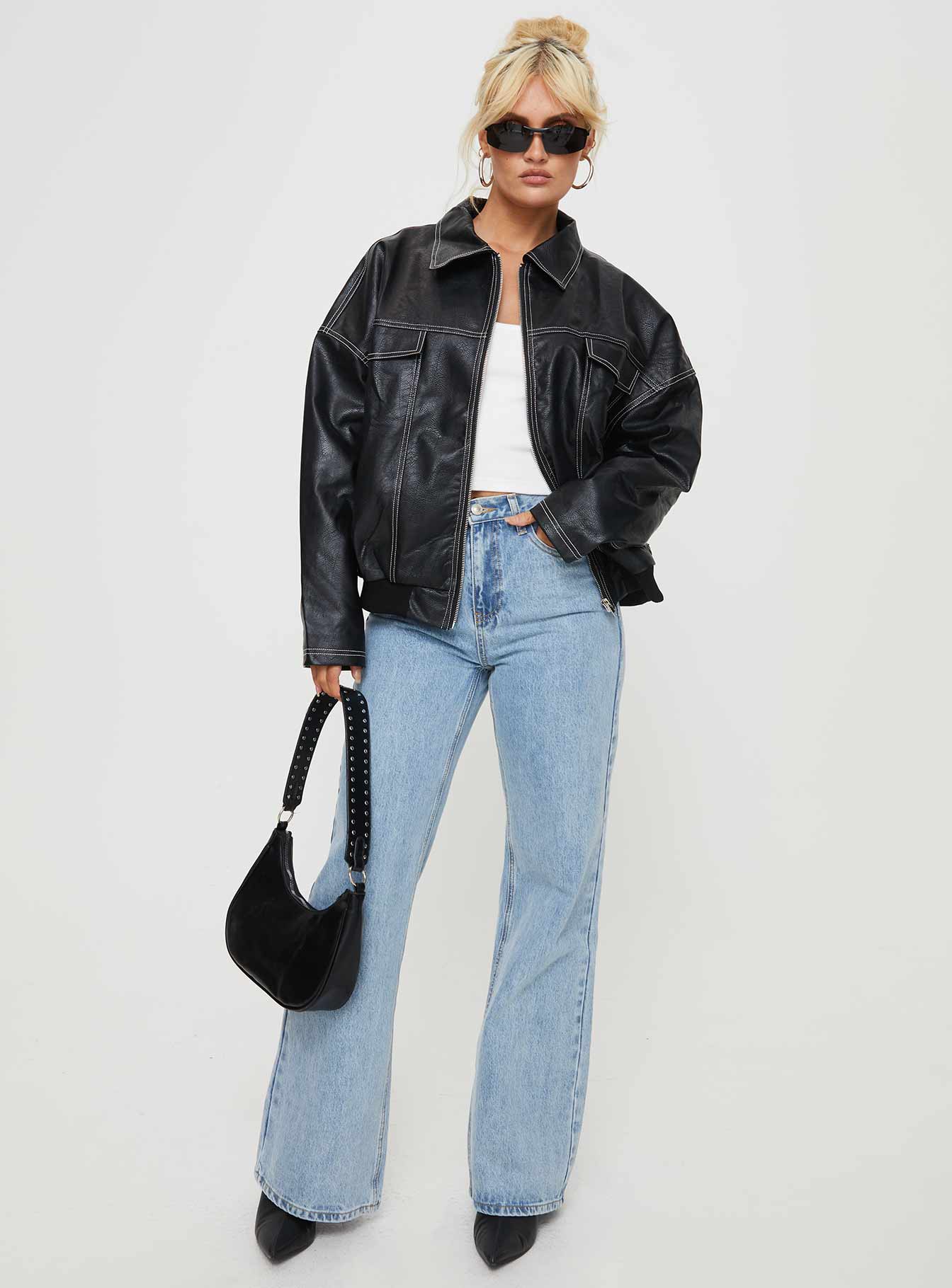 Kingsley Contrast Stitch Pu Jacket Black | Princess Polly