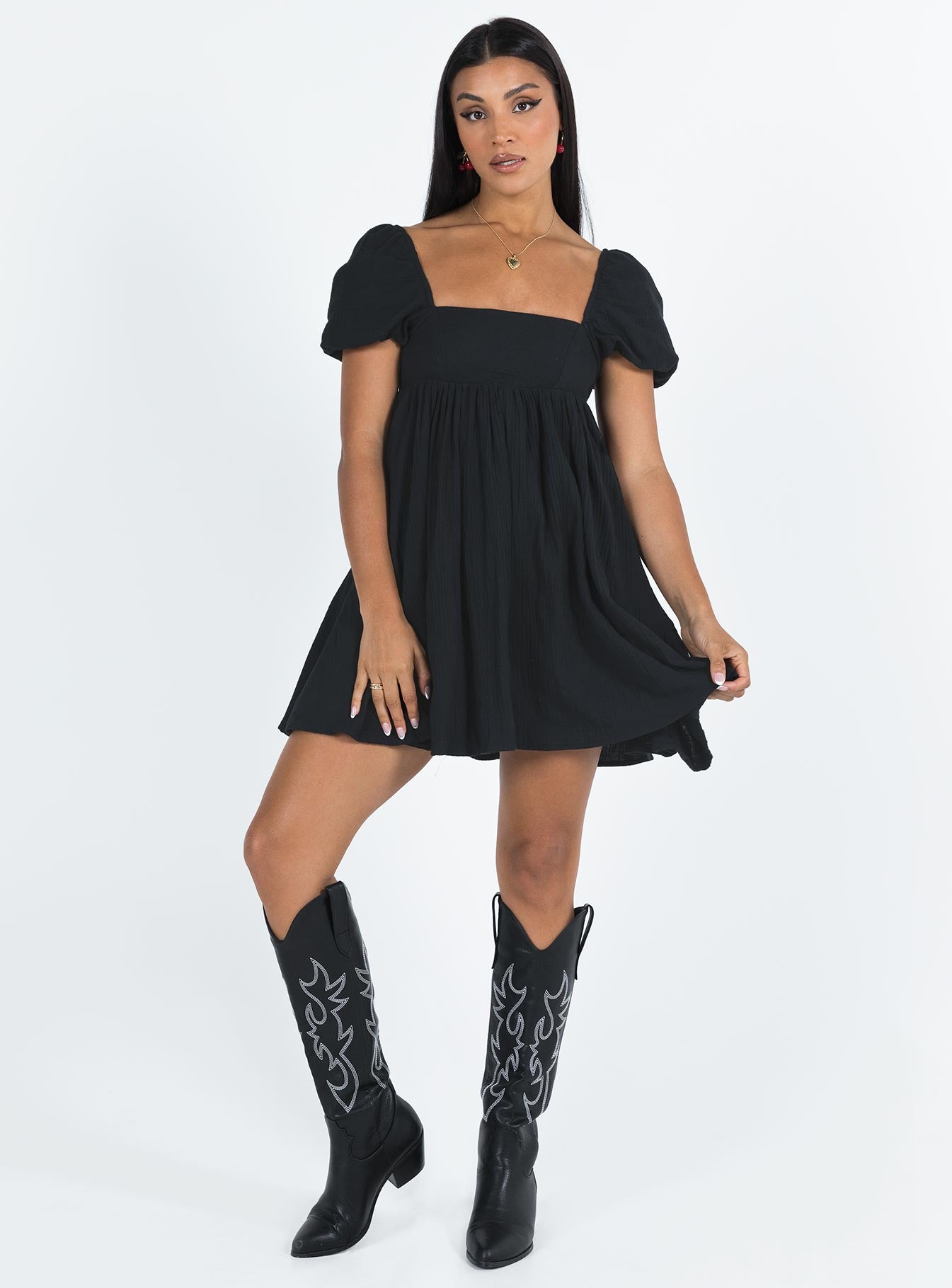 product Princess Polly Square Neck  Lorna Short Sleeve Mini Dress Black