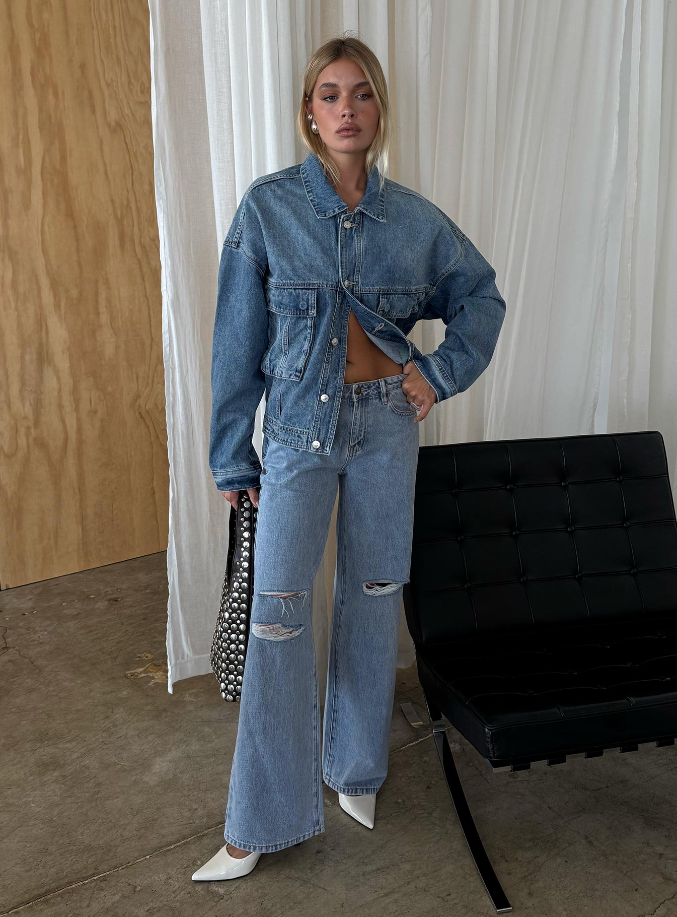 Kier Oversized Jacket Denim Mid Wash | Princess Polly