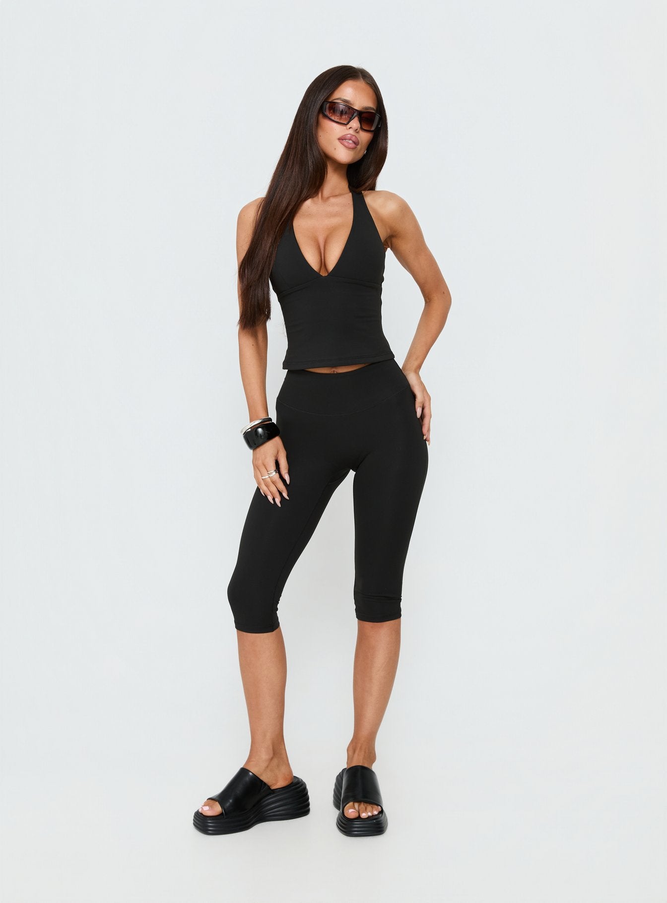 Habitual Active Longline Plunge Neck Tank Top Black | Princess Polly