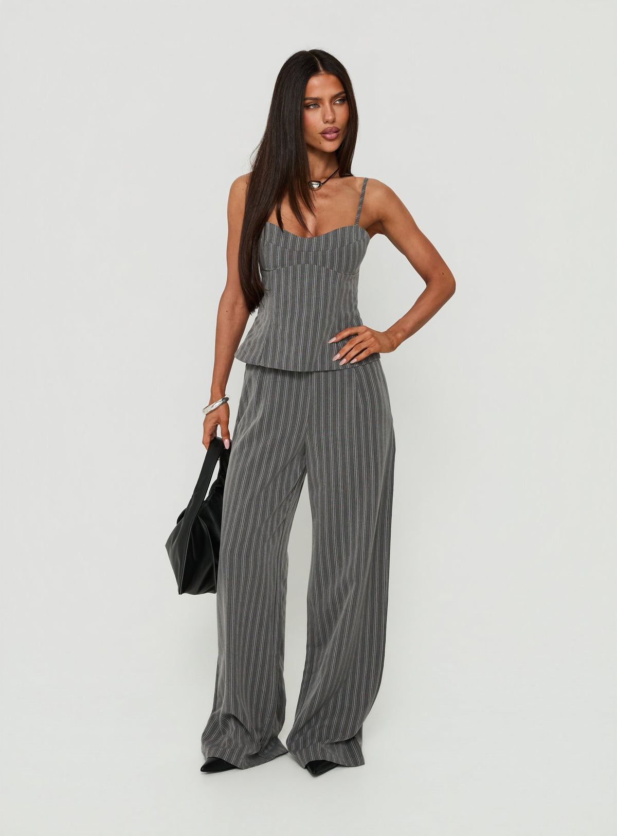 Kierstyn Corset Set Grey Stripe