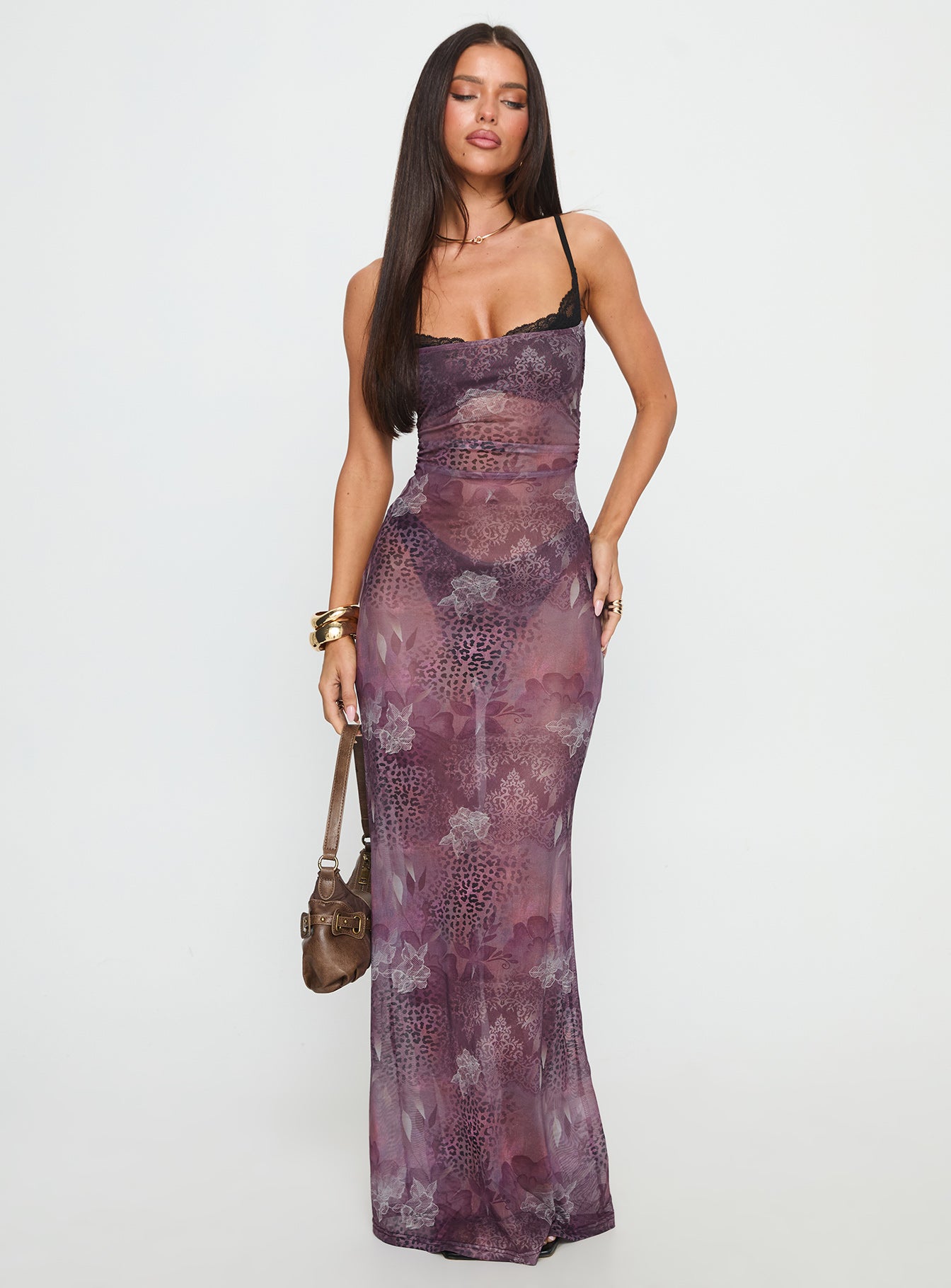 Evera Sheer Built In Bra Maxi Dress Purple | Princess Polly