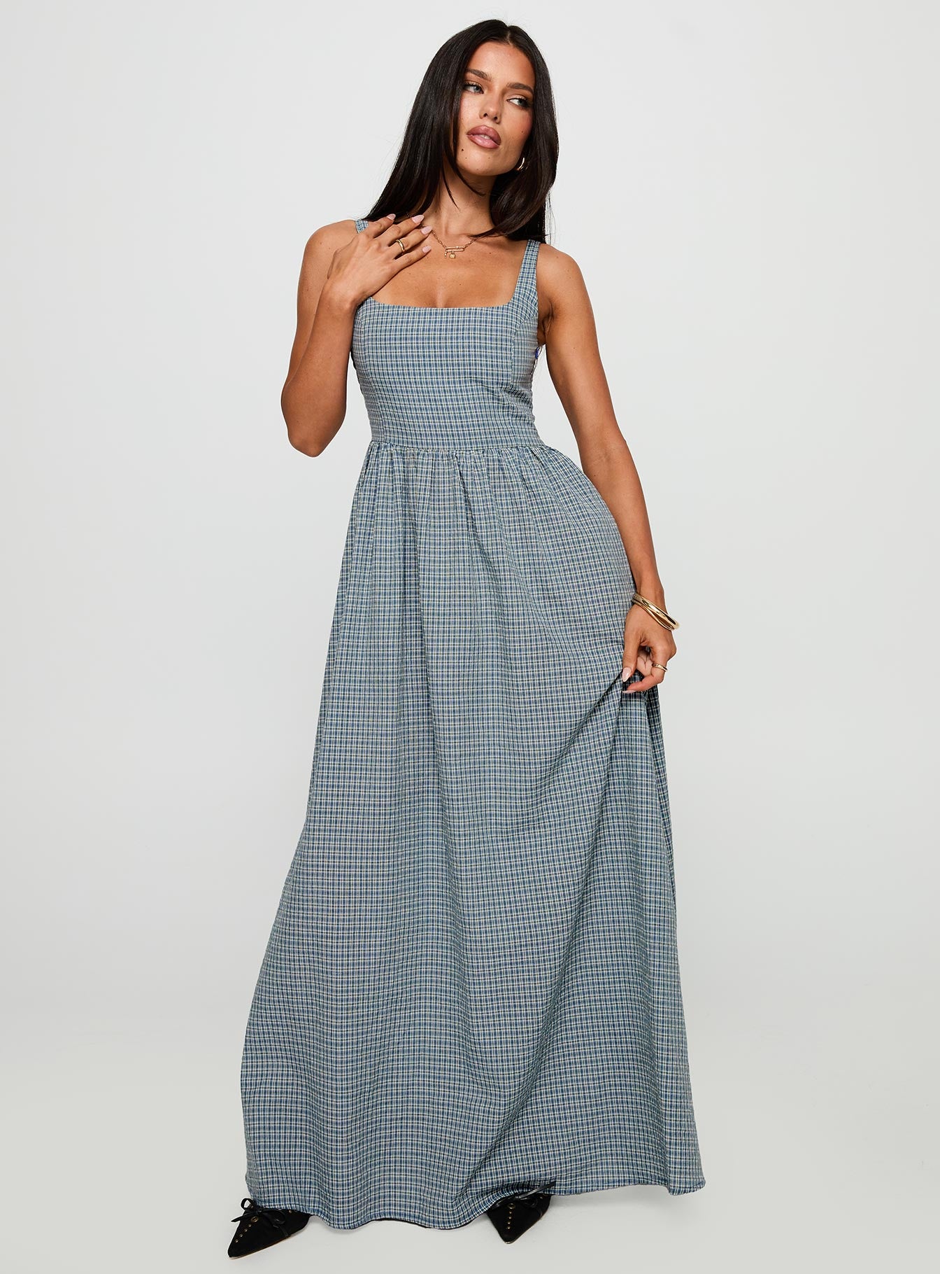 Cartmel Check Maxi Dress | NAVY | Womens Cartmel Check Maxi Dress | NAVY | Womens