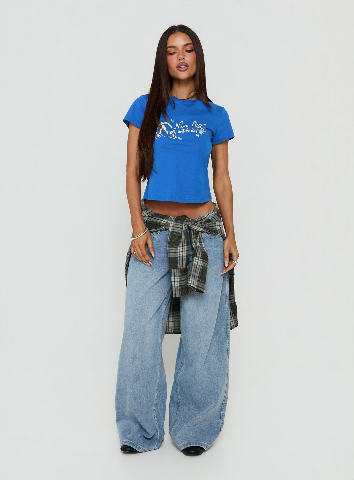 Nine Lives Graphic Baby Tee Cobalt
