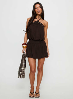 Sunnee Eyelet Detail Playsuit Brown